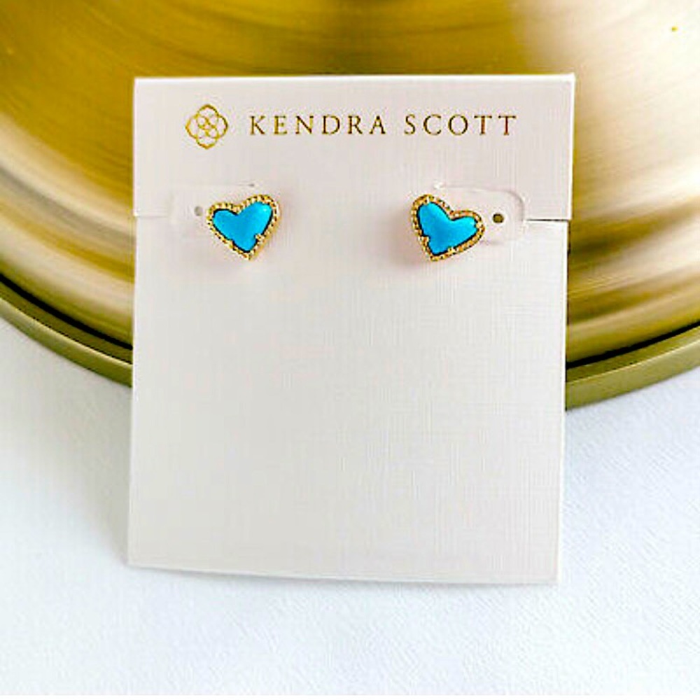 5⭐️KENDRA SCOTT Ari Gold Stud Earrings in Turquoise Magnesite - Picture 9 of 9